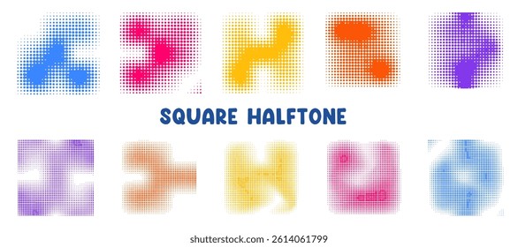 Halftone dotted with various color frame background vector collection. Colorful pattern dots Halftone faded gradient texture. Dotted abstract halftone frame background