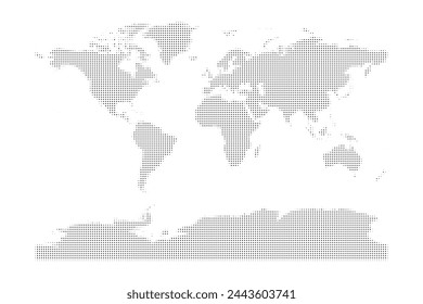 halftone dotted world map. Vector illustration