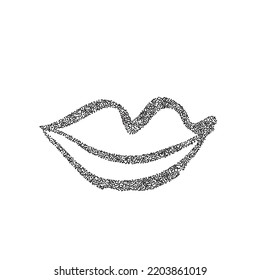 Halftone drawn lips  Minimal grunge lip icon  gradient line mouth symbol  half tone lips illustration  kiss lined print