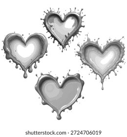 Conjunto de corazones goteantes de medio tono – Ilustración de salpicadura de amor grunge