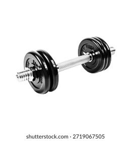 Mancuerna de semitono aislado sobre fondo blanco. Concepto de fuerza, fitness, entrenamiento, culturismo y estilo de vida saludable. Ilustración mínima en blanco y negro para el diseño deportivo y de bienestar.