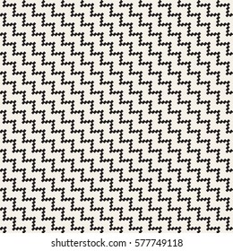 Halftone Edgy Lines Mosaic Endless Stylish Texture. Abstract Geometric Background Design. Vector Seamless Black and White Pattern.