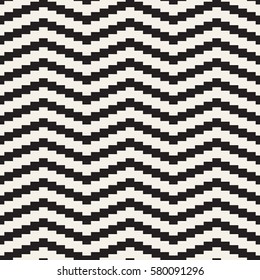 Halftone Edgy Lines Mosaic Endless Stylish Texture. Abstract Geometric Background Design. Vector Seamless Black and White Pattern.