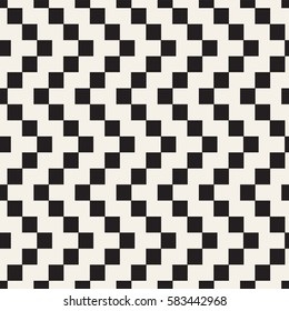 Halftone Edgy Lines Mosaic Endless Stylish Texture. Abstract Geometric Background Design. Vector Seamless Black and White Pattern.