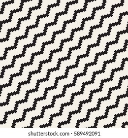 Halftone Edgy Lines Mosaic Endless Stylish Texture. Abstract Geometric Background Design. Vector Seamless Black and White Pattern.
