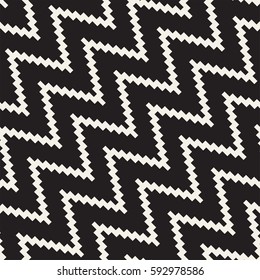 Halftone Edgy Lines Mosaic Endless Stylish Texture. Abstract Geometric Background Design. Vector Seamless Black and White Pattern.