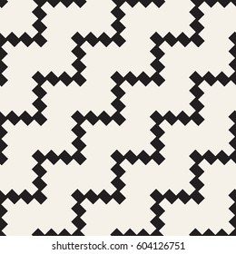 Halftone Edgy Lines Mosaic Endless Stylish Texture. Abstract Geometric Background Design. Vector Seamless Black and White Pattern.