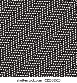 Halftone Edgy Lines Mosaic Endless Stylish Texture. Abstract Geometric Background Design. Vector Seamless Black and White Pattern.