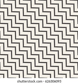 Halftone Edgy Lines Mosaic Endless Stylish Texture. Abstract Geometric Background Design. Vector Seamless Black and White Pattern.
