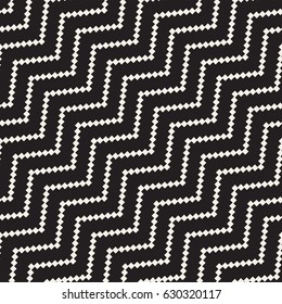 Halftone Edgy Lines Mosaic Endless Stylish Texture. Abstract Geometric Background Design. Vector Seamless Black and White Pattern.