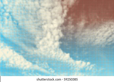 Halftone Editable Vector Illustration Of Sky And Clouds