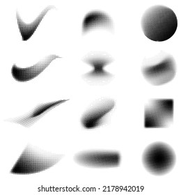 Halftone effect design elements. Halftone shapes. Vector illustration. Abstract background