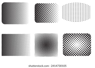 Halftone effect design. Set of Rectangular, square halftones geometric dots on white background. Halftone Illustration.