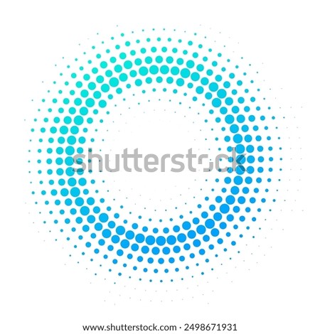 Halftone effect dotted blue gradient frame. Isolated vector dotted circle