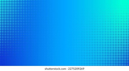 Halftone effect dotted blue turquoise gradient background. Vector abstract texture, minimal pixilated technology pattern