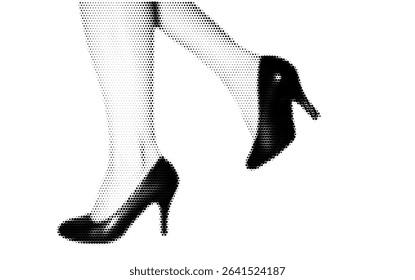 Halftone Effect Illustration of Elegant High Heels and Female Legs