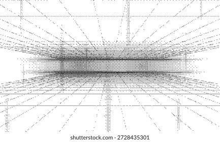 Ilustración de efecto semitono de un largo camino recto con líneas de perspectiva que irradian desde él