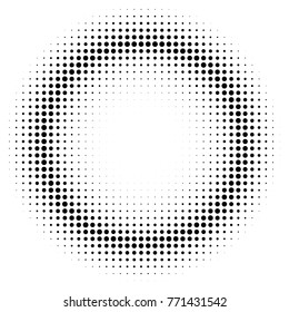 Halftone effect isolated on white background. Ring of dots. Radial gradient. Vector illustration