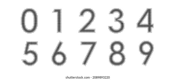 Halftone Effect Numbers. Dotted Font Vector Embossed Numbers