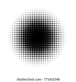 Halftone effect on white background. Halftone dots pattern. Radial gradient. Vector illustration