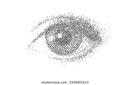 Halftone effect realistic human eye. Dotted vector illustration