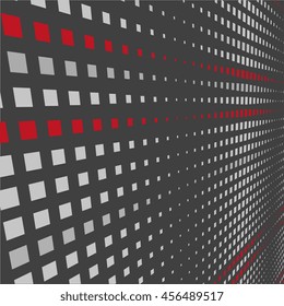 Halftone effect squares. Abstract perspective pattern. Vector geometric monochrome abstract background. Dotted classic ornament.