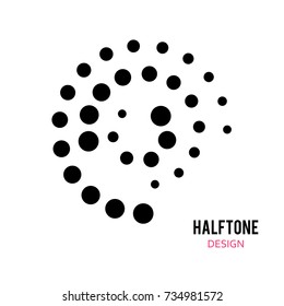 HALFTONE EFFECT SWIRLY DOTTED CIRCLE. GEOMETRIC ELEMENT LOGO DESIGN VECTOR