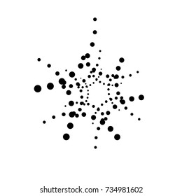 HALFTONE EFFECT SWIRLY DOTTED CIRCLE. RANDOM CHAOTIC GEOMETRIC ELEMENT. LOGO DESIGN VECTOR