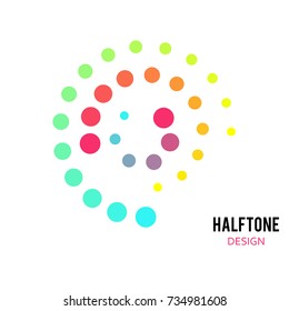 HALFTONE EFFECT SWIRLY DOTTED CIRCLE. GEOMETRIC ELEMENT LOGO DESIGN VECTOR