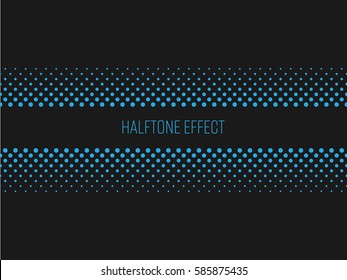 Halftone effect title strip with blue text on dark grey background. Vector illustration.