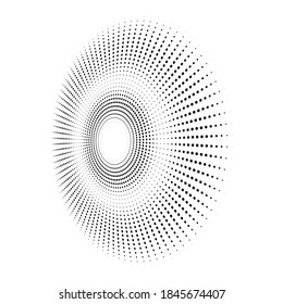 Halftone effect vector illustration. Black dots on white background. Black and white Sunburst background. Abstract dotted background.