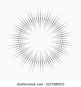 Halftone effect vector illustration. Black and white starburst background. Halftone design element. Dotted design element.
