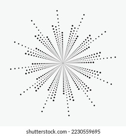 Halftone effect vector illustration. Black dots on white background. Black and white Sunburst background. Abstract dotted background.