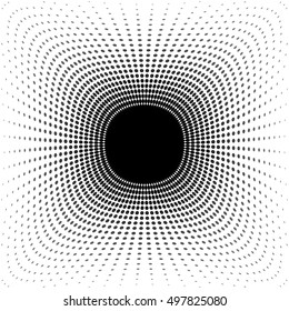 Halftone effect vector illustration. Black dots on white background. Black and white Sunburst background. Abstract dotted background. Halftone effect explosion