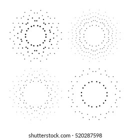 Halftone effect vector illustration. Black dots on white background. Black and white Sunburst background. Abstract dotted background.