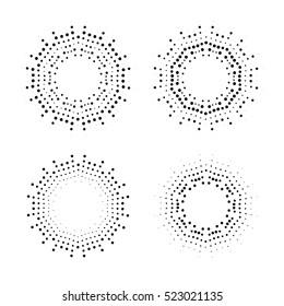 Halftone effect vector illustration. Black dots on white background. Black and white Sunburst background. Abstract dotted background.