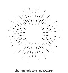 Halftone effect vector illustration. Black dots on white background. Black and white Sunburst background. Abstract dotted background.