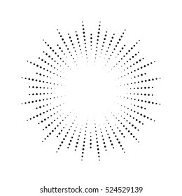 Halftone effect vector illustration. Black dots on white background. Black and white Sunburst background. Abstract dotted background.