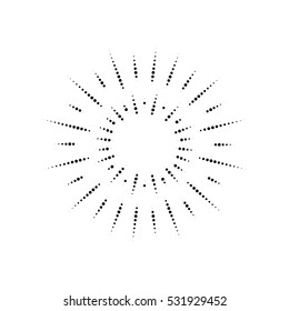 Halftone effect vector illustration. Black dots on white background. Black and white Sunburst background. Abstract dotted background. Halftone effect explosion