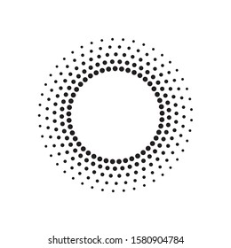 Halftone effect vector pattern. Black abstract round frame, halftone dots, logo, emblem, design element. Circle dots isolated on the white background.