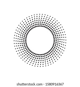 Halftone effect vector pattern. Black abstract round frame, halftone dots, logo, emblem, design element. Circle dots isolated on the white background.