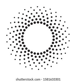 Halftone effect vector pattern. Black abstract round frame, halftone dots, logo, emblem, design element. Circle dots isolated on the white background.
