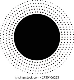 Halftone effect vector pattern. Black abstract round frame, halftone dots, logo, emblem, design element. Circle dots isolated on the white background.