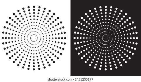 Halftone effect vector pattern. Half tone circle, dotted background. Black and white  round dotted frame.  Circle dots isolated on the white background.