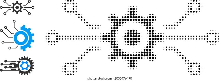 Halftone electronic machinery. Dotted electronic machinery generated with small round elements. Vector illustration of electronic machinery icon on a white background.
