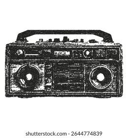 Boombox de elemento de meio-tom com efeito de fotocópia. Adesivo para colagem, ilustração vetorial para impressão, banner.