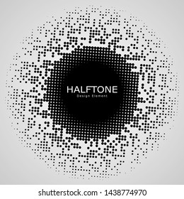 Halftone element isolated on white background. Circular halftone pattern. Radial gradient. Vector illustration.