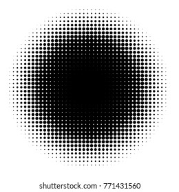 Halftone element isolated on white background. Circular halftone pattern. Radial gradient. Vector illustration