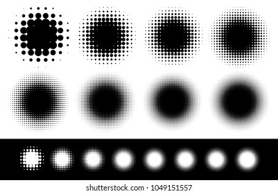 Halftone element set with 8 shape in black and white