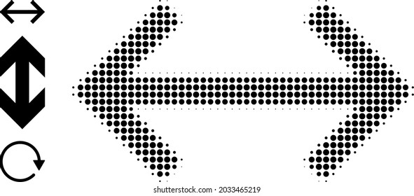 Halftone exchange arrows. Dotted exchange arrows made with small circle dots. Vector illustration of exchange arrows icon on a white background. Halftone pattern contains circle dots.